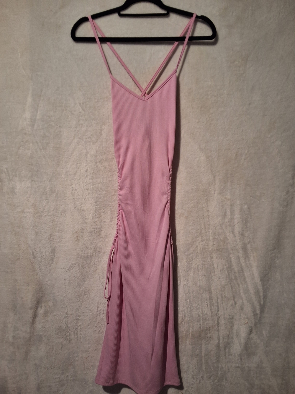 Sleeveless Pink Ribbed Cut Out On Bith Sides Maxi Dress with Double Straps
